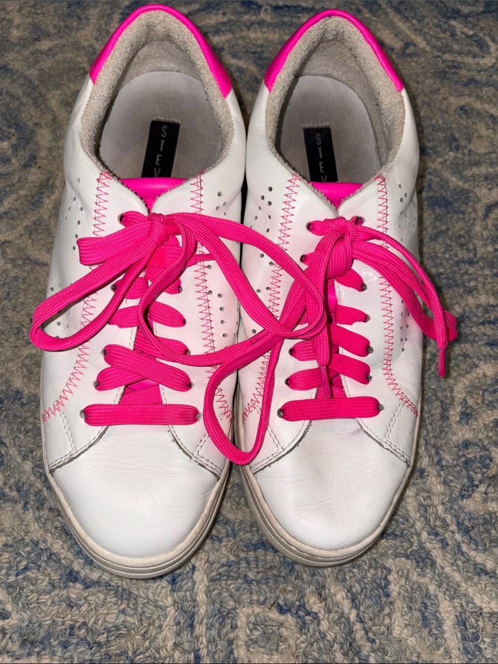 Steve Madden White Sneakers with Hot Pink Laces